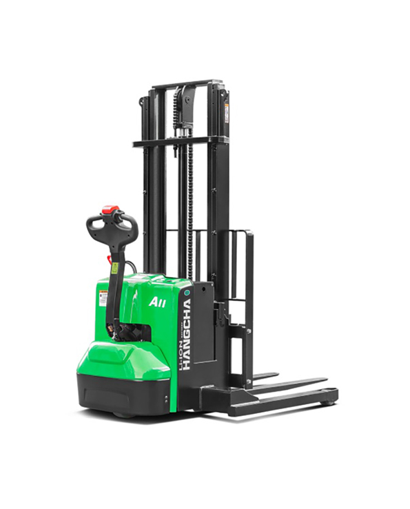 Hangcha's A11 Lithium Walkie Stacker, with a 2,500 lbs. capacity, offers high performance and low maintenance via AC drive technology, ideal for efficient material handling in warehouses and retail settings.